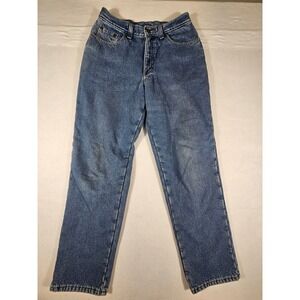 LL Bean Double‎ L Relaxed Fit Fleece Lined Jeans Womens 8R Blue Denim High Rise